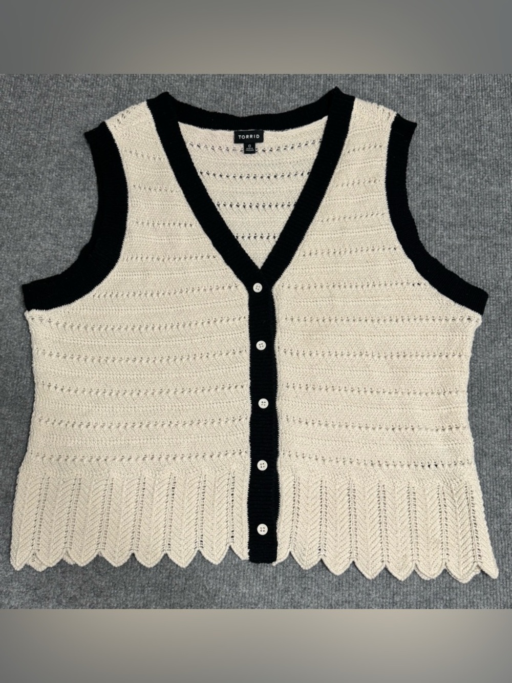 Torrid Pointelle Knit Vest Size 0 Large 12 Black Contrast Trim Dark Academia